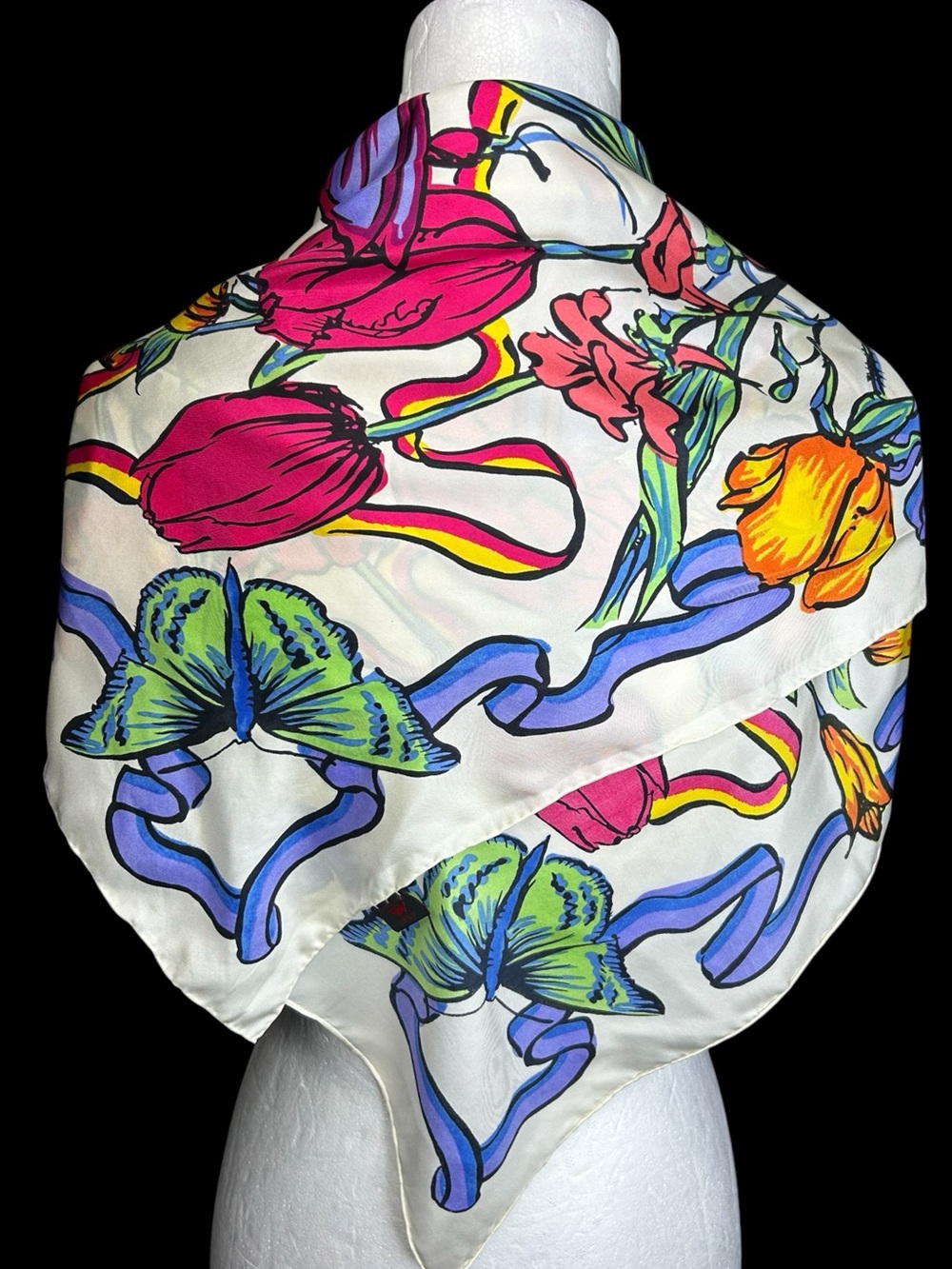 Vintage Silk Floral Scarf Butterflies Tulips
90's Garden Flowers Rare - Picture 3 of 10